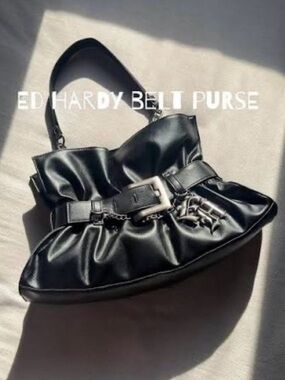 ED HARDY BELTED SLOUCHY FAUX LEATHER HOBO BAG-NWT